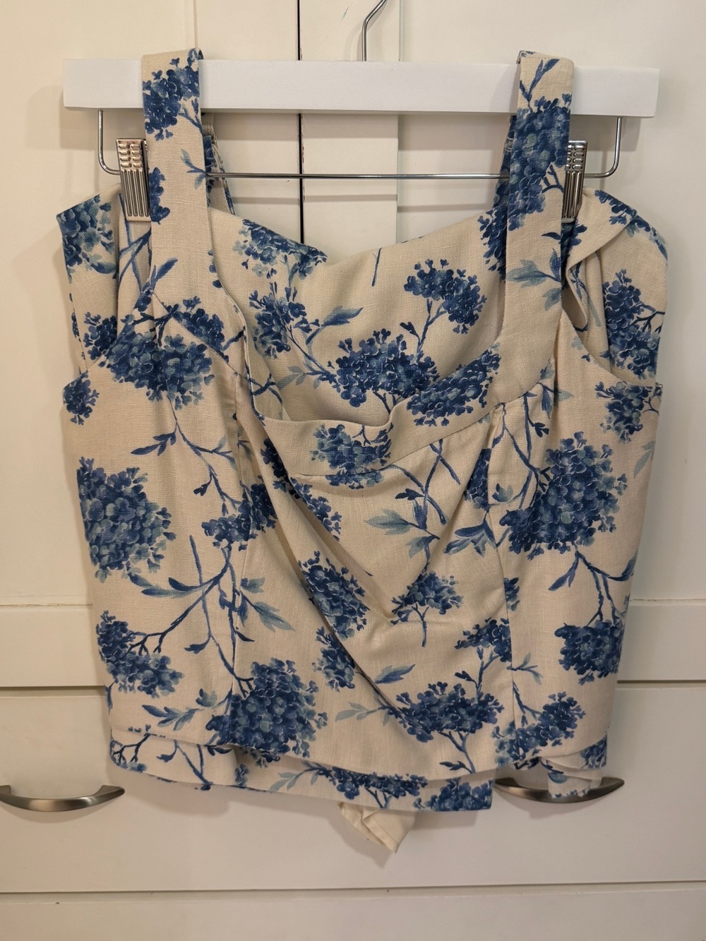 Floral Blue Hydrangea Square-Neck Women’s Top and Skort Set